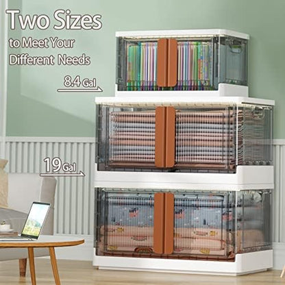 HAIXIN Storage Cabinet, Plastic Shelves Organizer, Folding Storage Box, Collapsible Totes For Storage, 8.4 Gal Clear Storage Bins, Stackable Under Bed Storage Container, 6 Pack Bookshelf