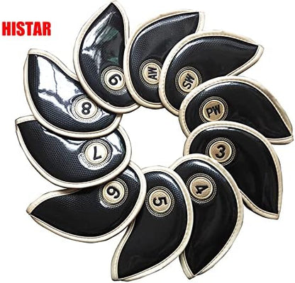 HISTAR 10pcs Crystal Pu Leather Golf Iron Head Covers Set Iron Club Headcover