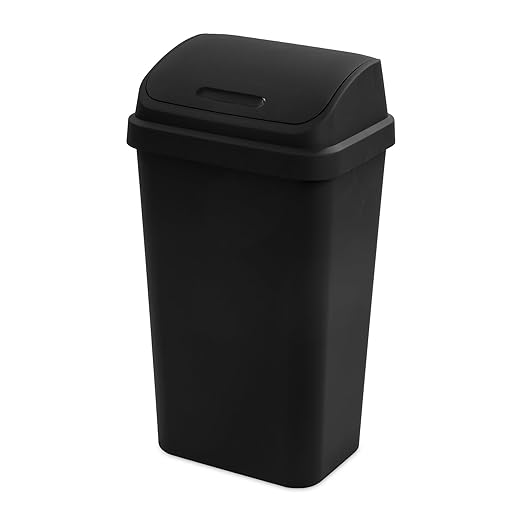 Sterilite 8-Pack Swing Top Wastebasket, Sleek Square Profile Trash Can, 13 Gallon, Black - Modern Garbage Bin for Kitchen, Bathroom, Garage and Workspace, Fits 13 Gal Liners