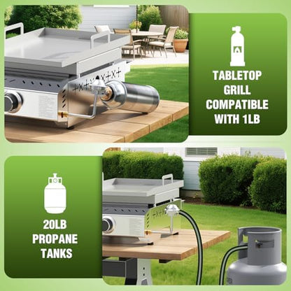 COWSAR Portable Gas Grill 8000 BTU 304 Stainless Steel Propane BBQ Griddle