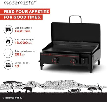 Megamaster Tabletop 2 Burner Gas Griddle Portable Grill with Built-In Lid