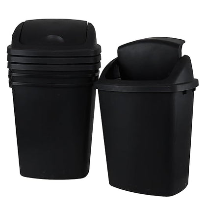 10 Gallon Plastic Garbage Bin with Lid, Swing Top Waste Container, Kitchen Trash Can with Swing Lid, Black, 4 Packs