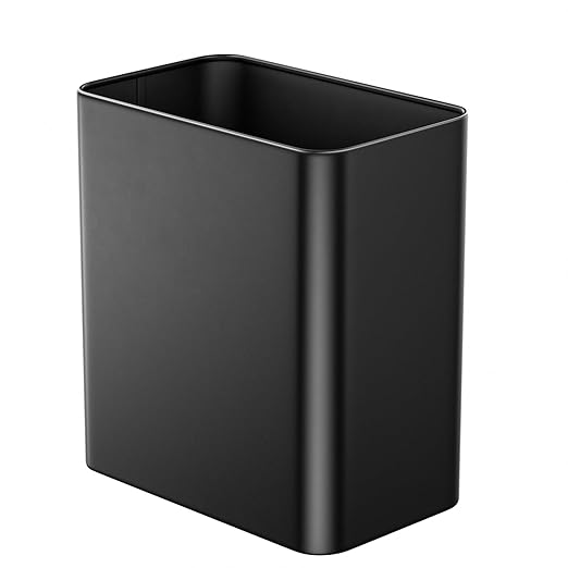 Small Bathroom Trash Can 2.4 Gallon Wastebasket, Slim Metal Garbage Can Matte Black Stainless Steel Trash Bin for Bedroom,Office,Kitchen,Toilet, rv, Near Desk, Under Sink