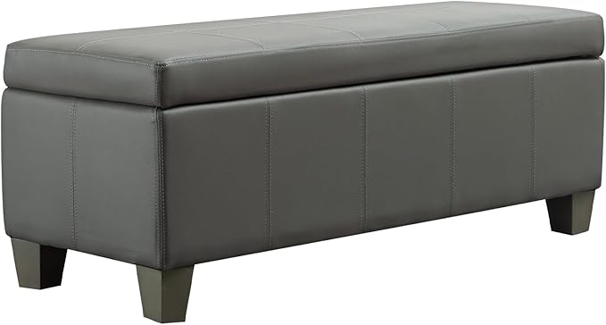 Grey Faux Leather Ottoman with Storage, Rectangular Extra Long Storage Bench for Bedroom and Living Room