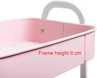 AGTEK Makeup Cart, Movable Rolling Organizer Cart, 3 Tier Metal Utility Cart, White - Pink
