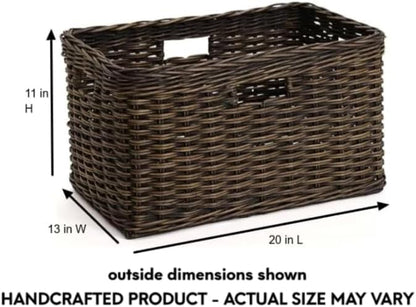 The Basket Lady Tall Rectangular Wicker Storage Basket, Medium, 20 in L x 13 in W x 11 in H, Antique Walnut Brown