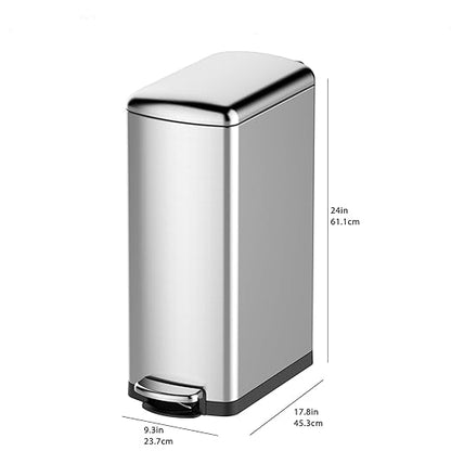 30 L Kitchen Step Trash Can, 8 Gallon Narrow Stainless Steel Waste Bin with Soft-Close Lid, Rectangle Rubbish Bin with Removable Inner Bucket for Bathroom, Dining Room, Living Room