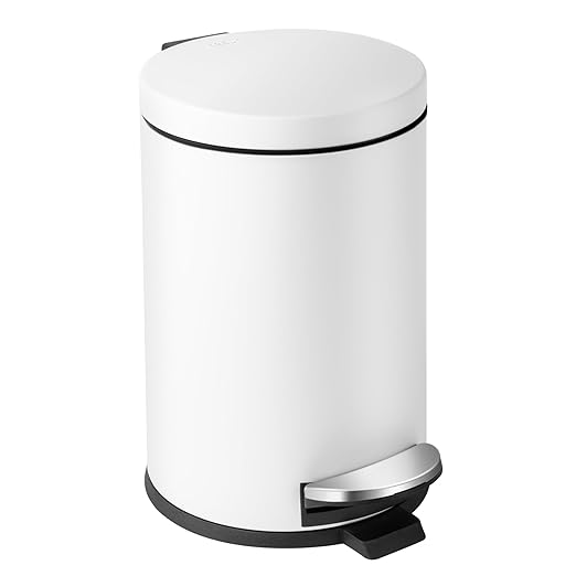 Cesun 1.2 Gallons Small Trash Can with Lid, White Bathroom Garbage Can with Foot Pedal, Mini Round Wastebasket for Bathroom, Bedroom, Office, 4.5 Liters / 1.2 Gallons, White