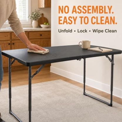 4FT Folding Table, 2 Pack Height with Built in Handle, Heavy Duty Fold-in-Half Portable Table, 400 lbs Capacity Foldable Table for Party Dining Camping Events Picnic Outdoor Indoor Use