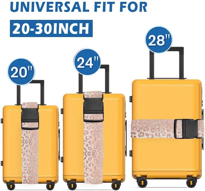 Luggage Straps for Suitcases Travel Belt Accessories, Cute Suitcase Strap, Adjustable Luggage Belt Strap, Heavy Duty with Quick-Release Buckle Luggage Strap Glitter Leopard