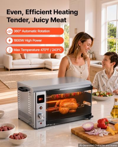 VEVOR Countertop Vertical Oven Brazilian Flame 2 Auto Rotating Skewers