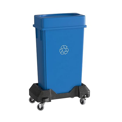 23 Gallon Blue Recycle Slim Jim Trash Can with Drop Shot Lid and Dolly