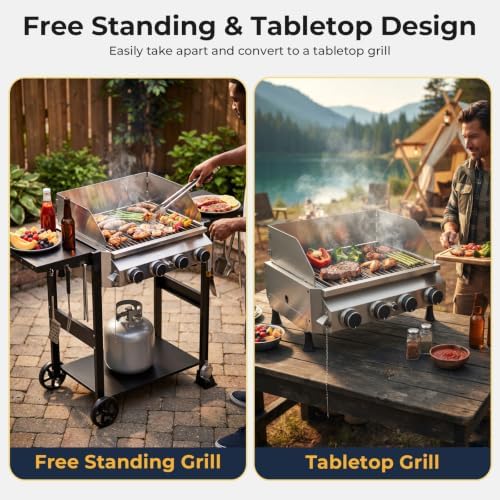 Electactic 4-Burner Propane Gas Grill Griddle Combo, 32,000 BTU BBQ Grill
