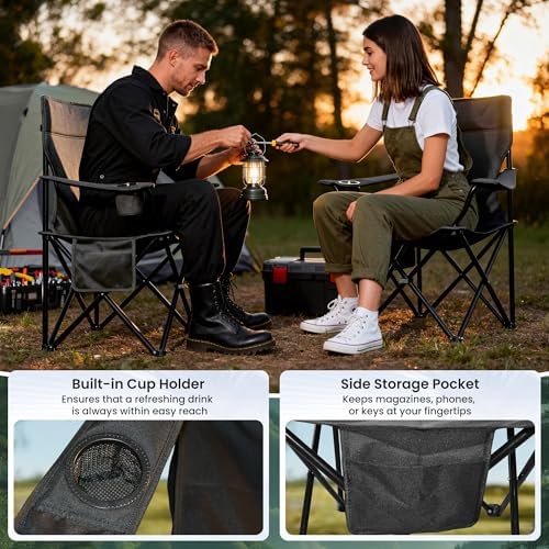 Portable Camping Chair 4 Pack, Folding Outdoor Chair with Cup Holder & Side Pocket for Camping, Hiking, Picnic, Beach (Black)