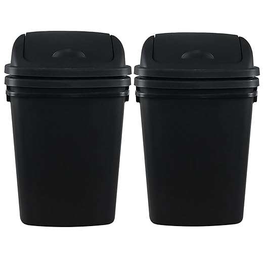 4 Pack 40 Liter Swing Lid Kitchen Garbage Can, Plastic Trash Can with Lid, Black