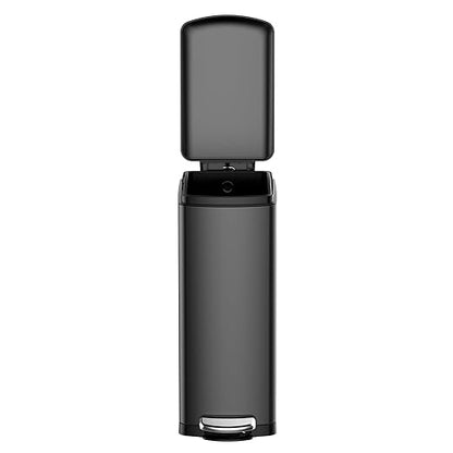 30 L Kitchen Step Trash Can, 8 Gallon Narrow Stainless Steel Waste Bin with Soft-Close Lid, Rectangle Rubbish Bin with Removable Inner Bucket for Bathroom, Dining Room, Living Room