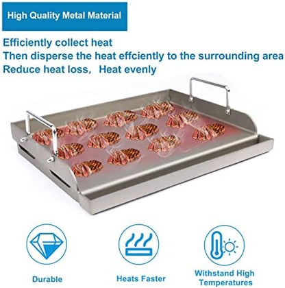17" Flat Top Griddle for Gas Grill, Cast Iron Grill Plate Insert 17x13 Inch Griddle Cooking Plate Compatible with Weber Charbroil Camp Chef for Outdoor BBQ