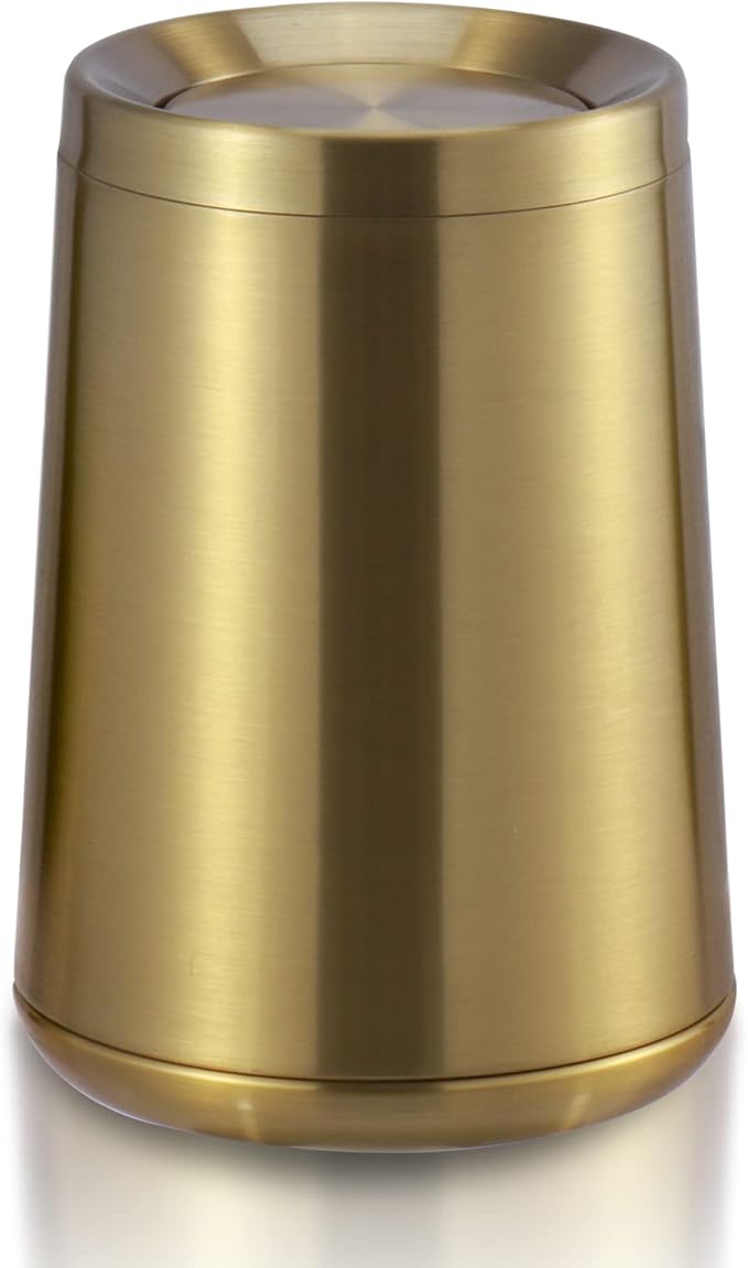 Household Swing Gold Bathroom Trash Can，Brushed Stainless Steel，10 L/3 Gallen，Garbage Can with Flipping Lid， for Indoor or Commercial Use, Kitchen,Modern，Living Room,Bedroom