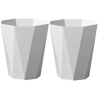 Small Bathroom Trash Can 2 Pack Garbage Can 1.8 Gallon Waste Basket for Dorms Toilets Bedrooms Offices, White
