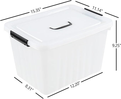 Bringer 4-Pack Clear Plastic Latching Storage Box, 18 L Storage Bin with Handle