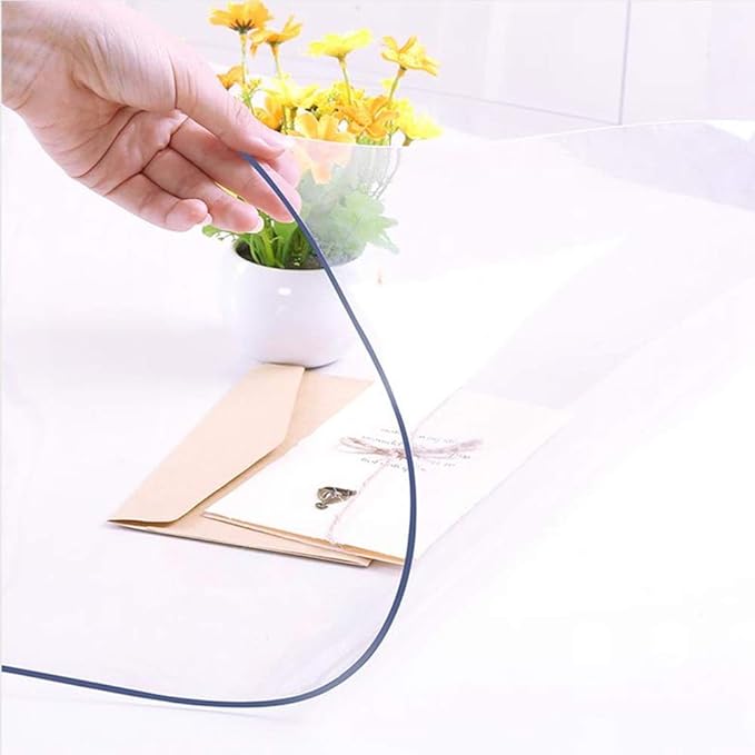 NECAUX Custom 27.6 x 63 Inch Clear Table Cover Protector, 1.5mm Thick Plastic Waterproof Heavy Duty Desk Pad Mat Non-Slip Tablecloth Protector for Coffee Table, Sofa Table, Media Stand, Countertop