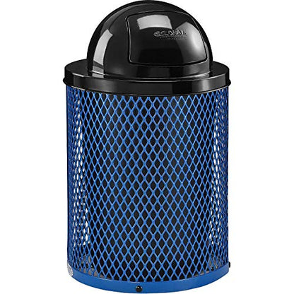 Global Industrial 36 Gallon Outdoor Steel Trash Can with Dome Lid, Plastic Liner and Anchor Kit Included, 23-1/2" Diameter x 40" H, Powder Coat Finish, Unassembled, Blue