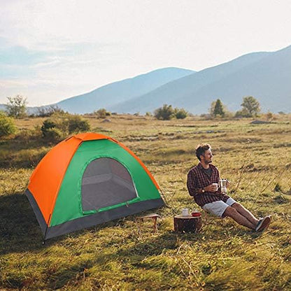 2-Person Camping Tent, Waterproof Oxford Fabric with Dual-Door Design, Lightweight & Easy Setup Backpacking Tent, Portable for Hiking, Outdoor Adventures (Orange & Green)