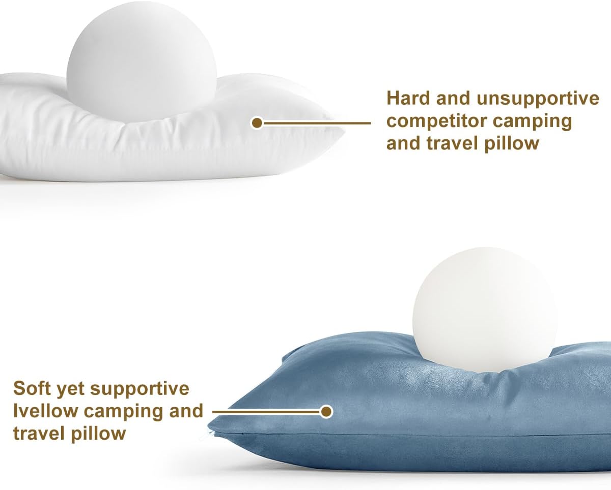 Ivellow Memory Foam Travel Pillow Compressible Camping Pillow for Sleeping Shredded Memory Foam Pillow Compact Firm Supportive Travel Pillow for Adults Kids Outdoor Hiking Essential Gear Blue-M