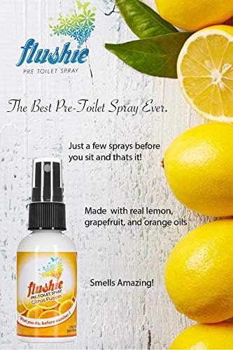 Flushie Pre-Toilet Spray for Poop Travel Size Toiletries Bathroom Spray for Poop Spray for Toilet Deodorizer Traveling Essentials Poop deodorizer Poop Odor eliminator… (Citrus, 1oz 4pack)