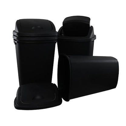 13 Gallon 4-Pack Garbage Cans with Swing Top Lid, Plastic Tall Kitchen Trash Cans, Black