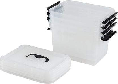 4 Packs Plastic Stackable Storage Container Bin with Lid and Latch, Plastic Latching Box with Handle, 5 L