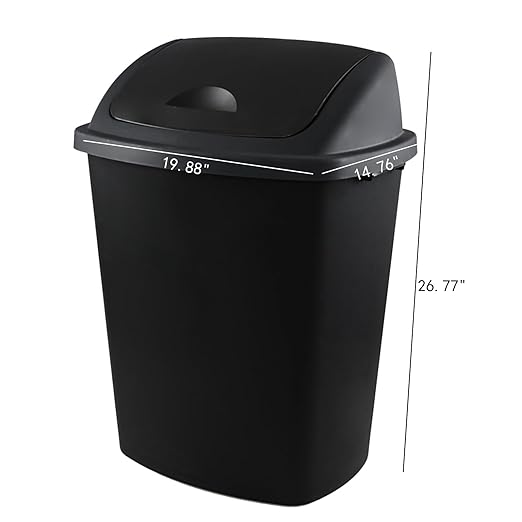 18 Gallon Large Plastic Kitchen Trash Can with Swing Lid, 4 Pack Tall Kitchen Garbage Can with Lid, Black