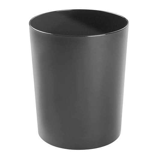 mDesign Round Metal Small 1.7 Gallon Recycle Trash Can Wastebasket, Garbage Container Bin for Bathrooms, Kitchen, Bedroom, Home Office - Durable Stainless Steel - Mirri Collection - Black