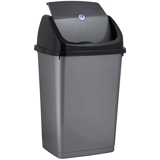 Superio Kitchen Trash Can 13 Gallon with Swing Lid, Plastic Tall Garbage Can Outdoor and Indoor, Large 62 Qt Recycle Bin and Waste Basket for Home, Office, Garage, Patio, Restaraunt (Grey/Black)