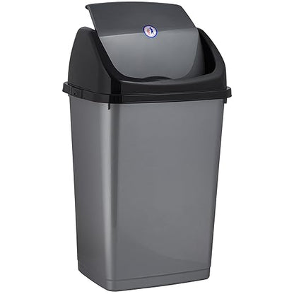 Superio Kitchen Trash Can 13 Gallon with Swing Lid, Plastic Tall Garbage Can Outdoor and Indoor, Large 62 Qt Recycle Bin and Waste Basket for Home, Office, Garage, Patio, Restaraunt (Grey/Black)