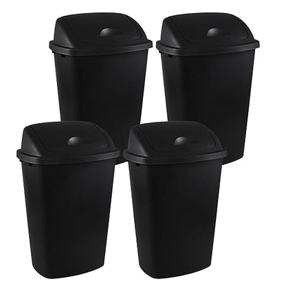 13 Gallon / 50 L Swing Lid Tall Kitchen Trash Can, 4-Pack, Restaurants, Garage, Classroom, Office Garbage Bins, Black
