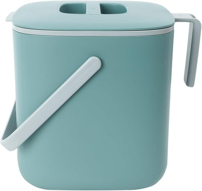 BLUE GINKGO Kitchen Compost Bin [2.6L / 0.69 GAL] – Filter-Free, Odor-Tight Countertop Food Waste Pail with Handles (Made in Korea, Green)
