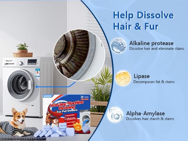 Washing Machine Cleaner-36Pack-18 Month Supply,Washer Machine Cleaner Tablets Formulated For Pet Owners,Easy Pet Hair Remover for Laundry,Compatible with HE, Top & Front Load Washer.Septic Safe