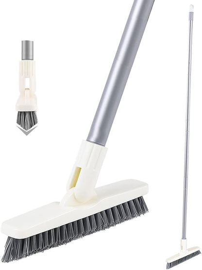 Grout Scrub Brush with Long Handle, Swivel Grout & Corner Cleaning Brush for Tile Floors, Stiff V-Shaped Bristle Grout Cleaner Brush for Grout Line, Deep Grooves, Walk in Shower, Bathroom and Kitchen