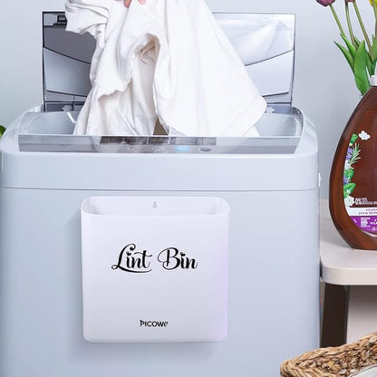 Picowe Magnetic Laundry Storage, Large Lint Holder Bin for Laundry Room, Space-Saving Trash Container Hanging on Dryer, Washer or Wall Mount (Gray White)