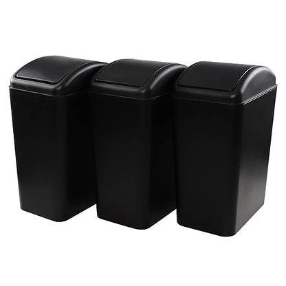 4.5 Gallon Swing Top Trash Bin, Plastic Garbage Can with Lid, Black, 3 Pack