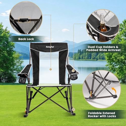 SUNNYFEEL Oversized Folding Rocking Camping Chair with Buckle Design 500lbs