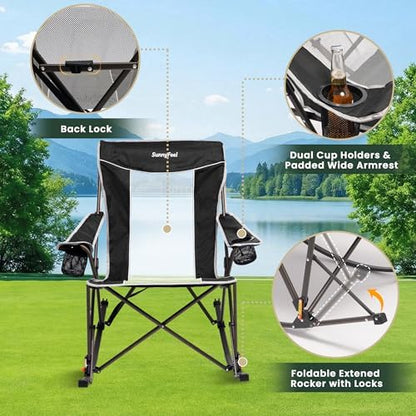 SUNNYFEEL Oversized Folding Rocking Camping Chair with Buckle Design 500lbs