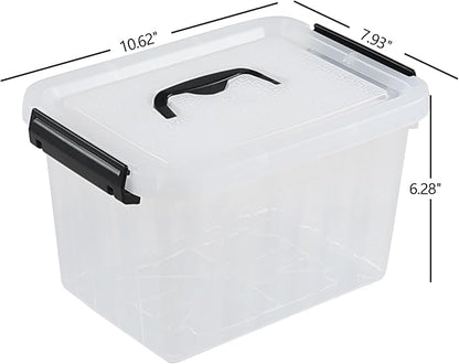 4 Packs Plastic Stackable Storage Container Bin with Lid and Latch, Plastic Latching Box with Handle, 5 L