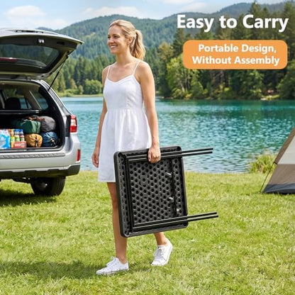 27'' Square Folding Table, Foldable Table No Assembly 400lbs Weight Capacity, Heavy Duty Portable Picnic Card Table for Camping, Patio, Dining, Indoor, Outdoor(Black, 2 Pack)