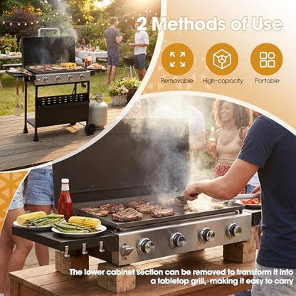 4-Burner Propane Gas Griddle with Removable Stand, 40,000 BTU
