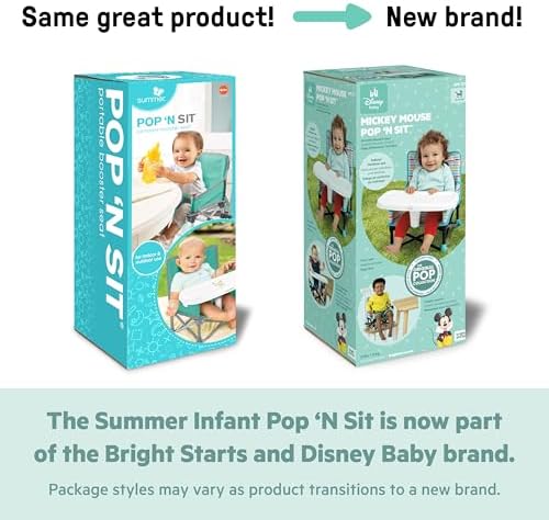 Bright Starts Disney Princess Ariel Pop 'N Sit Portable Booster, Indoor/Outdoor Use, Floor Seat with Feeding Tray, 6 Mos - 3 Yrs