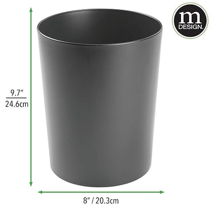 mDesign Round Metal Small 1.7 Gallon Recycle Trash Can Wastebasket, Garbage Container Bin for Bathrooms, Kitchen, Bedroom, Home Office - Durable Stainless Steel - Mirri Collection - Graphite Gray