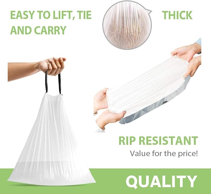 1.6 Gallon/220pcs Strong Drawstring Trash Bags Garbage Bags by Teivio, Bathroom Trash Can Bin Liners, Code b fit 6 Liter, Small Plastic Bags for home office kitchen