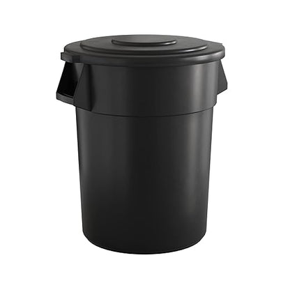 55 Gallon Black Round Commercial Trash Can with Lid
